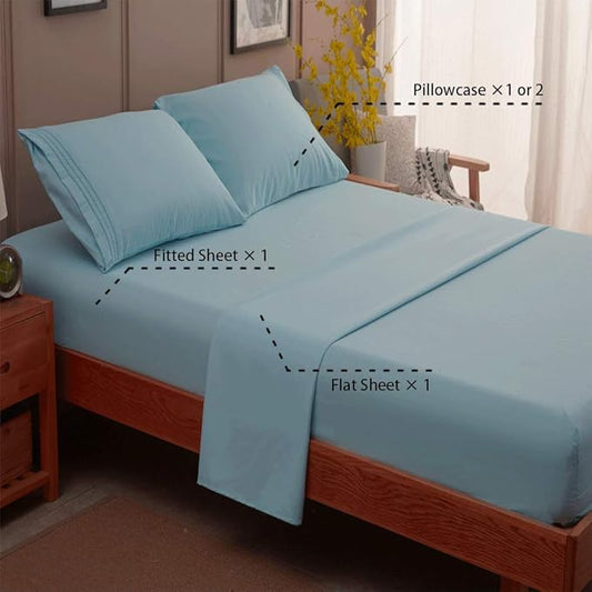SONORO KATE Bed Sheet Set Super Soft Microfiber 1800 Thread Count Luxury Egyptian Sheets 16-Inch Deep Pocket，Wrinkle and Hypoallergenic-4 Piece (Spa Blue, King)