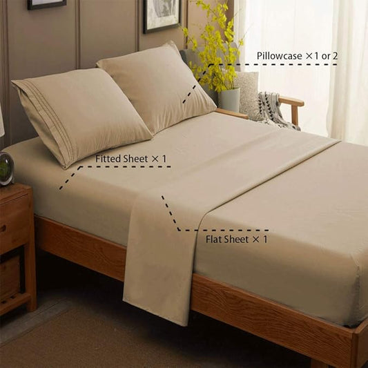 SONORO KATE Bed Sheet Set Super Soft Microfiber 1800 Thread Count Luxury Egyptian Sheets 16-Inch Deep Pocket，Wrinkle and Hypoallergenic-4 Piece (Taupe, Queen)