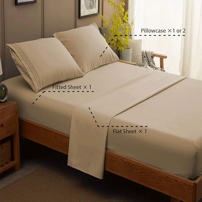 SONORO KATE Bed Sheet Set Super Soft Microfiber 1800 Thread Count Luxury Egyptian Sheets 16-Inch Deep Pocket，Wrinkle and Hypoallergenic-4 Piece (Taupe, California King)