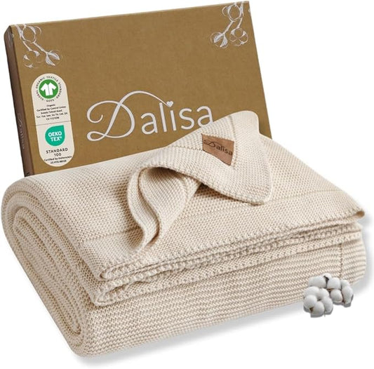 100% Organic Turkish Cotton Throw Blanket - GOTS Certified, Cozy - Perfect for Couch, Bed, and Home Decor - Boho Vintage Knit Alina (Beige, 50x60)