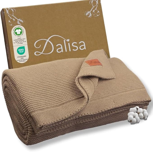 100% Organic Turkish Cotton Throw Blanket - GOTS Certified, Cozy - Perfect for Couch, Bed, and Home Decor - Boho Vintage Knit Alina (Mocha Meringue, 50x60)