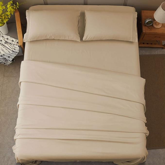 SONORO KATE Bed Sheet Set Super Soft Microfiber 1800 Thread Count Luxury Egyptian Sheets 16-Inch Deep Pocket，Wrinkle and Hypoallergenic-4 Piece (Taupe, California King)