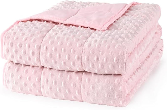 Mr. Sandman Weighted Blanket for Adults, Minky Dots Heavy Blanket for Woman,Man Sleeping/Calm, Soft, Cozy and Cooling Weighted Throw Blankets, Machine Washable, 48 x 72in, 12 lbs, Pink