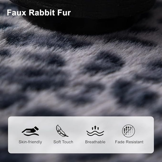 AMWAN Ultra Soft Fuzzy Faux Rabbit Fur Couch Cover for Sofa,Bed Shaggy Thick Warm Fluffy Sofa Slipcover for Dogs,Cats,Kids,Decorative Gray Cozy Furry Blanket, Blue-Grey,71x150’’