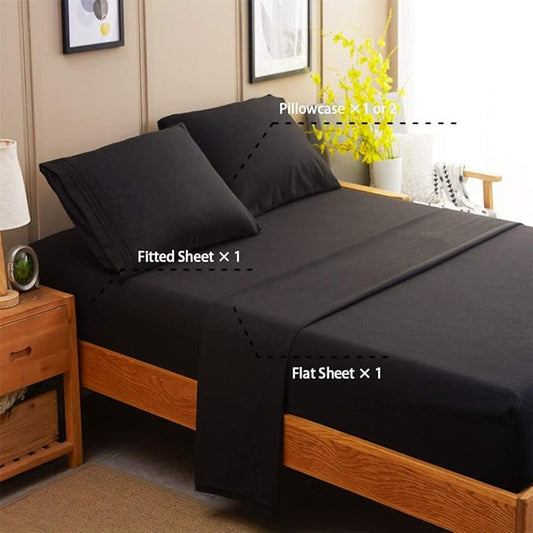 SONORO KATE Bed Sheet Set Super Soft Microfiber 1800 Thread Count Luxury Egyptian Sheets 18-Inch Deep Pocket Wrinkle and Hypoallergenic-4 Piece(Full Black)
