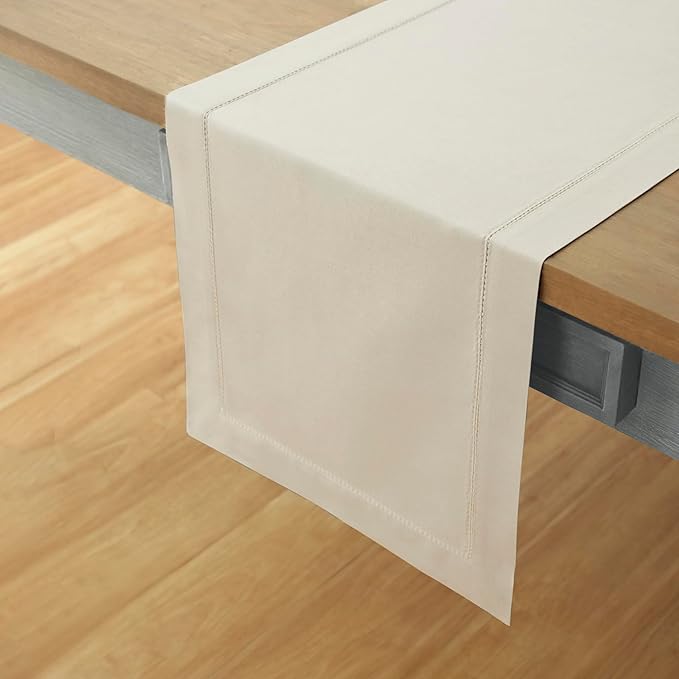 Solino Home Linen Hemstitch Table Runner 36 Inches - Cotton Linen Small Table Runner 14 x 36 Inch Ideal for Dresser and Coffee Tables - Summer, Fall, Autumn, Halloween