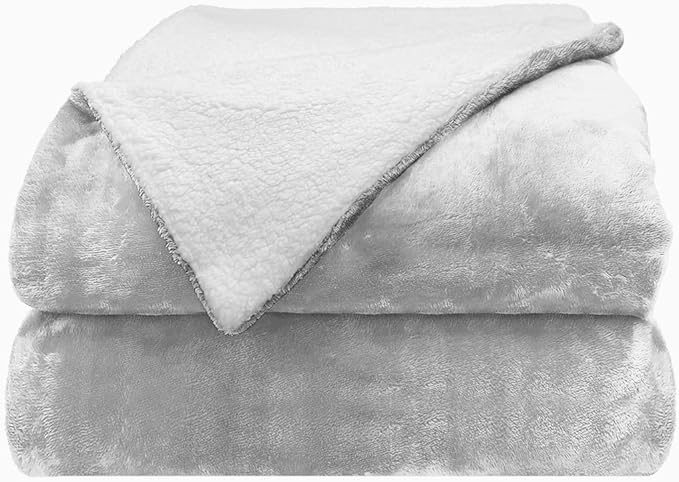 Comfort Lab Reversible Flannel Sherpa Blanket - Elegant Fluffy Bed Blankets for Bedroom and Home Decor - Anti Pilling Non Shedding Cozy & Warm Fleece Cover - King/California King (108" x 90") - Grey
