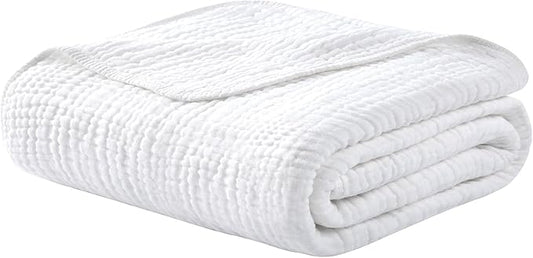 Yoofoss Muslin Blanket 100% Cotton Throw Large 50" x 60" for Bed Couch Summer Gauze Blanket for Adults Lightweight and Breathable White