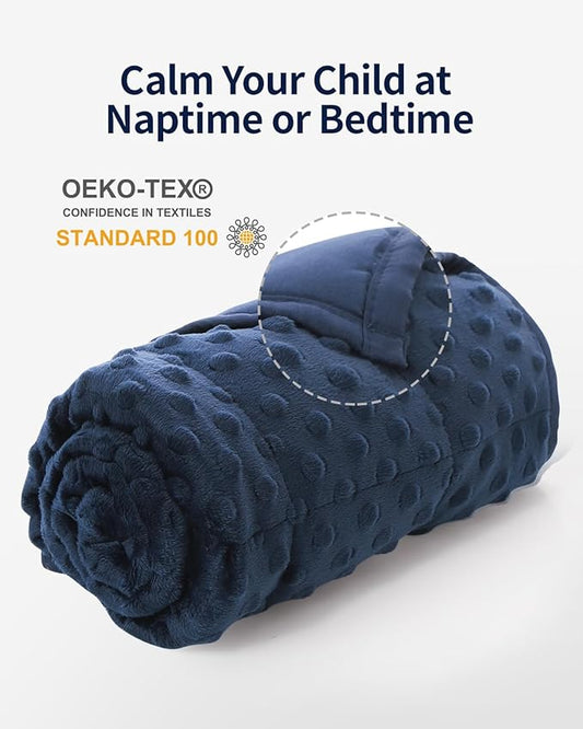 Mr. Sandman Weighted Blanket 7LBS 41 x 60 Inches, Minky Dots Heavy Blanket with Glass Beads, Soft and Cooling for School and Home, Navy Blue