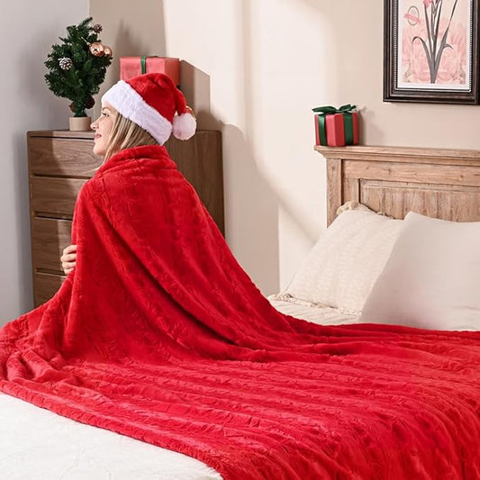 Krifey Oversized Faux Fur Blanket, Super Soft Cozy Blanket, Luxury Fluffy Throw Blanket Fuzzy Bed Throw, Plush Christmas Blanket Gift for Women, Red, 60" x 80"