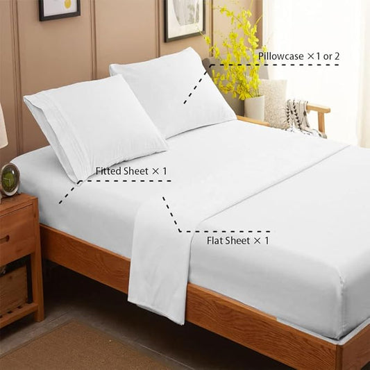 SONORO KATE Bed Sheet Set Super Soft Microfiber 1800 Thread Count Luxury Egyptian Sheets 18-Inch Deep Pocket Wrinkle and Hypoallergenic-4 Piece(King White)