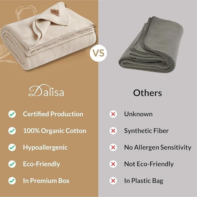 100% Organic Turkish Cotton Throw Blanket - GOTS Certified, Cozy - Perfect for Couch, Bed, and Home Decor - Boho Vintage Knit Alina (Earth Ivory, 60x80)
