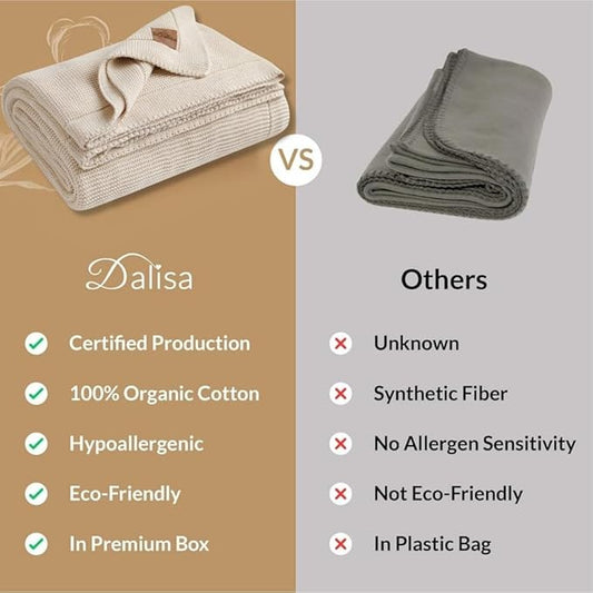 100% Organic Turkish Cotton Throw Blanket - GOTS Certified, Cozy - Perfect for Couch, Bed, and Home Decor - Boho Vintage Knit Alina (Earth Ivory, 60x80)