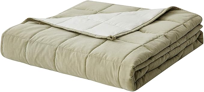 YnM Weighted Blanket — Cotton/Polyester Fabric with Premium Glass Beads (Avocado/White Reversible, 60''x80'' 20lbs), Suit for One Person(~190lb) Use on Queen/King Bed