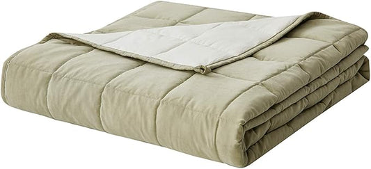 YnM Weighted Blanket — Cotton/Polyester Fabric with Premium Glass Beads (Avocado/White Reversible, 60''x80'' 20lbs), Suit for One Person(~190lb) Use on Queen/King Bed