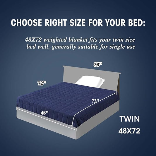 yescool Weighted Blanket for Adults (10 lbs, 48" x 72", Blue) Cooling Heavy Blanket for Sleeping Perfect for 90-110 lbs, Twin Size Breathable Blanket with Premium Glass Bead, Machine Washable