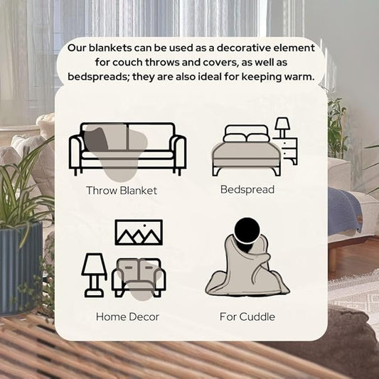 100% Organic Turkish Cotton Throw Blanket - GOTS Certified, Cozy - Perfect for Couch, Bed, and Home Decor - Boho Vintage Knit Alina (Beige, 60x80)