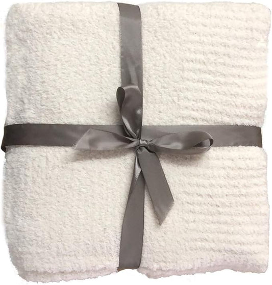 Knit Throw Blanket Super Soft Warm Blanket for Couch Lightweight Fluffy Blanket for Bed Sofa 50x60 Inches Cream