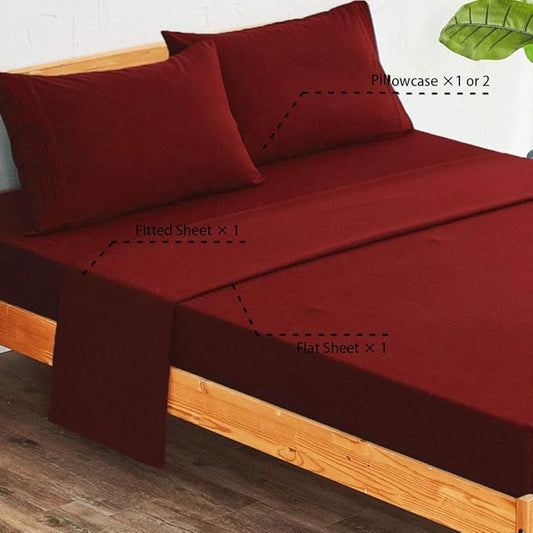 SONORO KATE Bed Sheet Set Super Soft Microfiber 1800 Thread Count Luxury Egyptian Sheets 16-Inch Deep Pocket，Wrinkle and Hypoallergenic-4 Piece (Burgundy, Full)