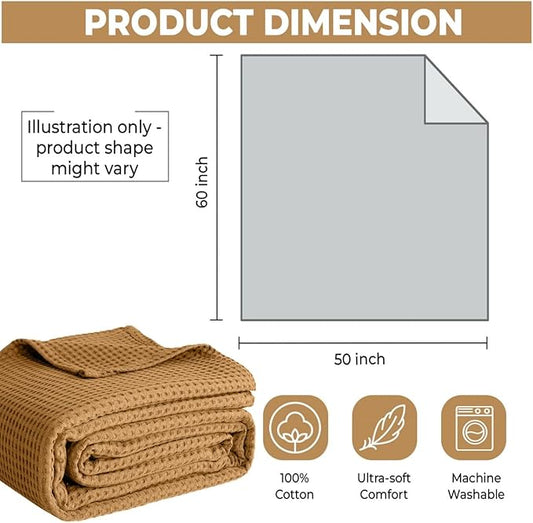 100% Cotton Blankets Queen Size for Bed - Waffle Weave Blankets for Summer, Lightweight and Breathable Soft Woven Blanket for Spring, White, 90x90 Inches (Orange, Queen (90" x 90"))