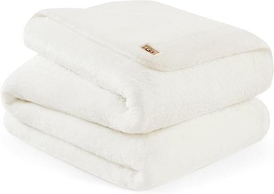 UGG Whitecap Plush Throw Blanket Fleece Lightweight Soft Cozy Throw for Couch Luxury Home Decor for Living Room Machine Washable Hypoallergenic Flannel Blankets, 50-inch x 70-inch, White Snow