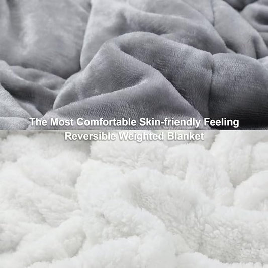 Alomidds Weighted Blanket for Adults, Twin Size 12lbs Weighted Blankets,Heavy Blanket with Shiny Soft Shiny Fleece and Cozy Warm Sherpa for Couch Bed, 48 x 72 inches,Grey