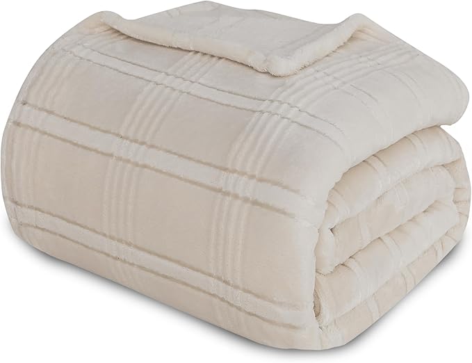 Oversized King Fleece Blanket 120x120 Inches, Seamless Soft Cozy 3D Jacquard Flannel Blanket 10'x10' Extra Large for Bed, Sofa, Couch, Travel & Camping, California King Throw, Beige