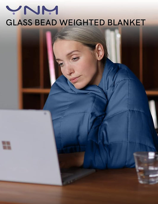YnM Weighted Blanket — Heavy 100% Oeko-Tex Certified Cotton Material with Premium Glass Beads (Monaco Blue, 48''x72'' 20lbs), Suit for One Person(~190lb) Use on Twin/Full Bed