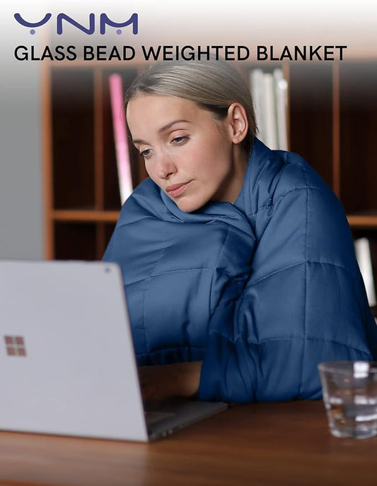 YnM Weighted Blanket,Heavy 100% Oeko-Tex Certified Cotton Material with Premium Glass Beads (Monaco Blue,48''x72'' 15lbs), Suit for One Person(~140lb) Use on Twin/Full Bed