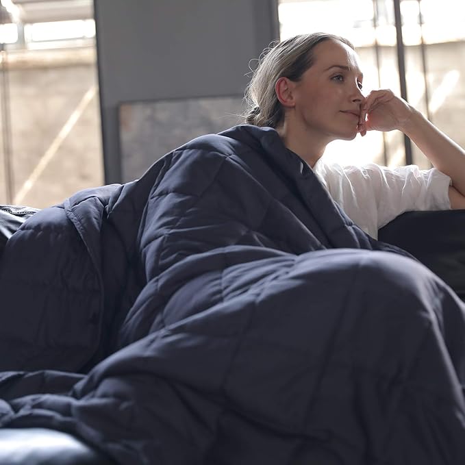 YnM Oeko-Tex Certified Premium 80 x 87 Inch 30 Pound 2 Person Cotton Calming Heavy Weighted Blanket with Duvet for Queen & King Beds, Dark Grey