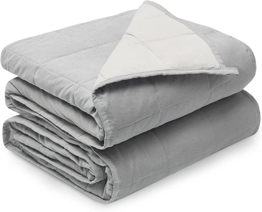YnM Weighted Blanket — Cotton/Polyester Blend Fabric with Premium Glass Beads (Grey/White Reversible, 48''x72'' 12lbs), Suit for One Person(~110lb) Use on Twin/Full Bed