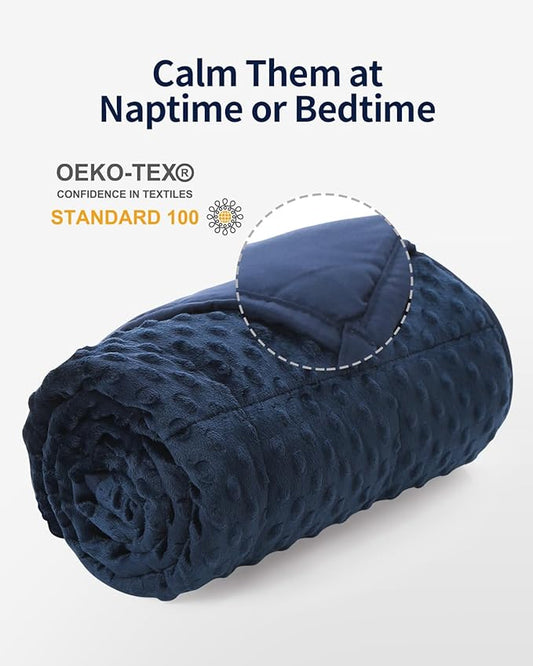 Mr. Sandman Weighted Blanket 3LBS 36 x 48 Inches, Minky Dots Heavy Blanket with Glass Beads, Soft and Cooling for School and Home, Navy Blue