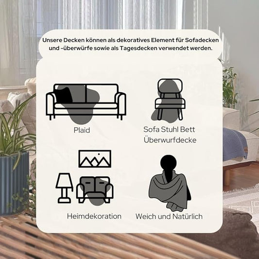 100% Organic Turkish Cotton Throw Blanket - GOTS Certified, Cozy - Perfect for Couch, Bed, and Home Decor - Boho Vintage Knit Alina (Dark Grey, 50x60)
