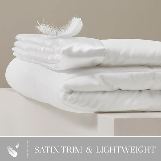 Madison Park Windom Down Alternative Blanket, Premium 3M Scotchgard Moisture Wicking Treatment, Lightweight and Soft Bed Cover For All Season, Satin Trim, White Twin