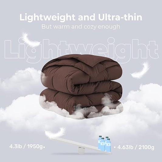 Soft Lightweight Down Blanket for Bed Sofa Couch Indoor and Outdoor Use, Warm and Fluffy Throw Blanket, Chocolate, King Size (108"X88")
