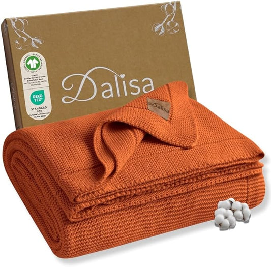 100% Organic Turkish Cotton Throw Blanket - GOTS Certified, Cozy - Perfect for Couch, Bed, and Home Decor - Boho Vintage Knit Alina (Harvest Pumpkin, 60x80)