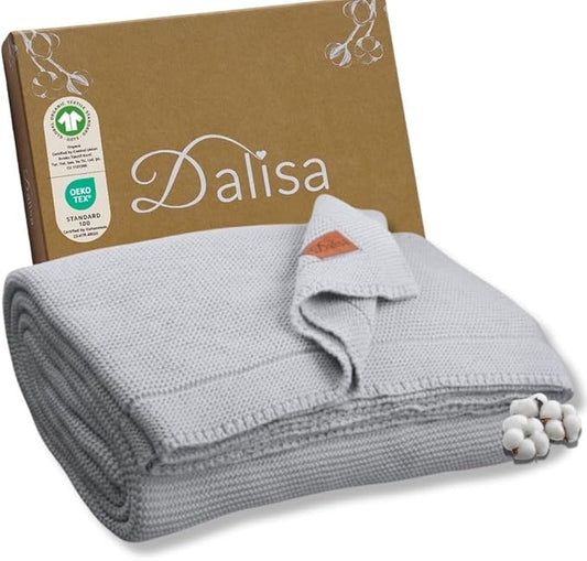 100% Organic Turkish Cotton Throw Blanket - GOTS Certified, Cozy - Perfect for Couch, Bed, and Home Decor - Boho Vintage Knit Alina (Harbor Mist, 66x82)
