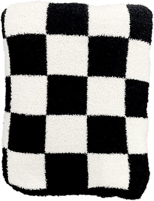 Super Soft Luxurious Warm Checkered Throw Blanket - Reversible for Couch, Bed, Sofa - 50x60 Inches - Black and White Pattern