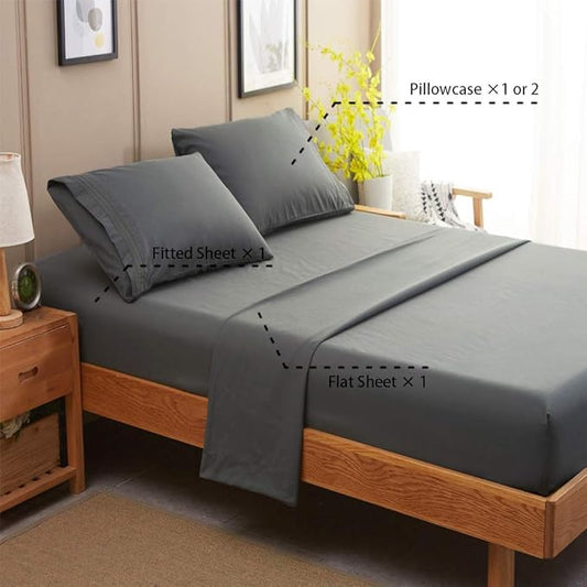 SONORO KATE Bed Sheet Set Super Soft Microfiber 1800 Thread Count Luxury Egyptian Sheets 18-Inch Deep Pocket Wrinkle and Hypoallergenic-4 Piece(California King Dark Grey)
