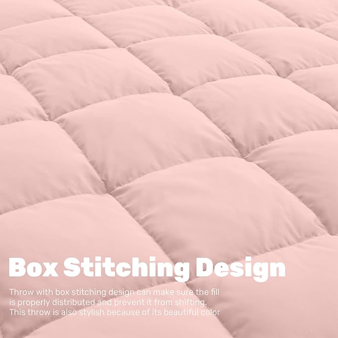 Soft Lightweight Down Blanket for Bed Sofa Couch Indoor and Outdoor Use, Warm and Fluffy Throw Blanket, Pink, Queen Size (90"X88")