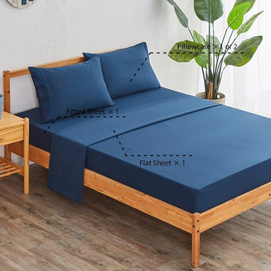 SONORO KATE Bed Sheet Set Super Soft Microfiber 1800 Thread Count Luxury Egyptian Sheets 18-Inch Deep Pocket Wrinkle and Hypoallergenic-4 Piece(California King, Navy Blue