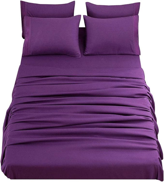 SONORO KATE Bed Sheet Set Super Soft Microfiber 1800 Thread Count Luxury Egyptian Sheets 18-Inch Deep Pocket，Wrinkle and Hypoallergenic-6 Piece (Purple, Twin XL-6 Piece)
