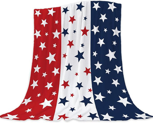 Neatee Living Patriotic Throw Blanket King Size 4th of July Memorial Day Fourth of July American Freedom Veteran Blanket Bed Red White Blue Stars Soft Fleece Blanket Home Decorations 90x108