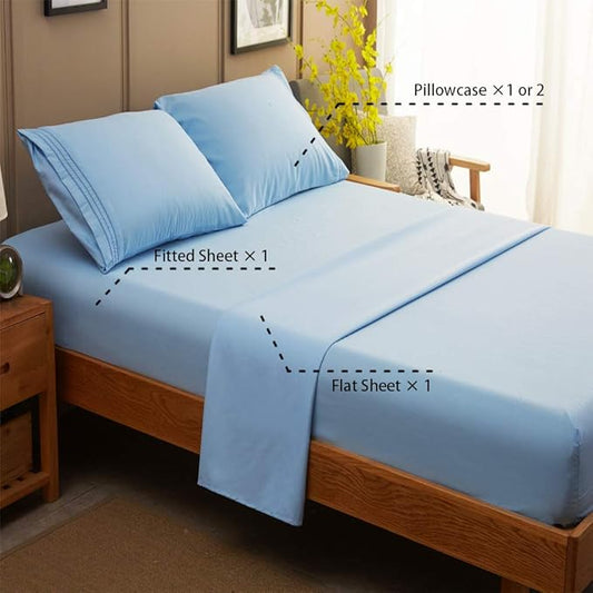 SONORO KATE Bed Sheet Set Super Soft Microfiber 1800 Thread Count Luxury Egyptian Sheets 18-Inch Deep Pocket Wrinkle and Hypoallergenic-4 Piece(King Lake Blue)