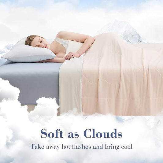 EMME Cooling Comforter King Size, Double-Sided Cooling Blanket for Hot Sleepers, Q-Max>0.45 Breathable Summer Quilt for Night Sweater, Cold Touch Lightweight Duvet Insert (Pink,106 x 90)