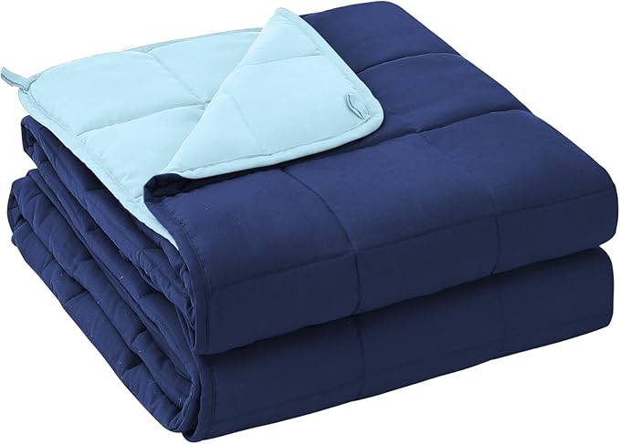 King Size Weighted Blanket for Adults (25 lbs, 80” x 87”, Navy & Blue) Cooling Heavy Blanket for Sleeping Perfect for 190-210 lbs, Breathable Blanket for Adults & Couple All Season, Machine Washable