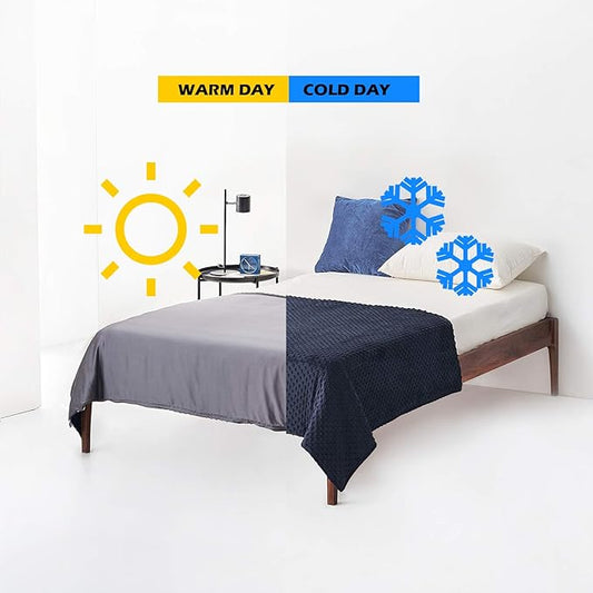 YnM Exclusive Cooling Rayon Derived from Bamboo & Cozy Velvet Dual-Sided Duvet for Weighted Blankets with 16 Strings (60''x80'') - Blue Grey