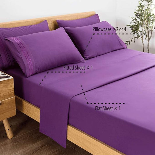 SONORO KATE Bed Sheet Set Super Soft Microfiber 1800 Thread Count Luxury Egyptian Sheets 18-Inch Deep Pocket，Wrinkle and Hypoallergenic-6 Piece (Purple, Twin XL-6 Piece)