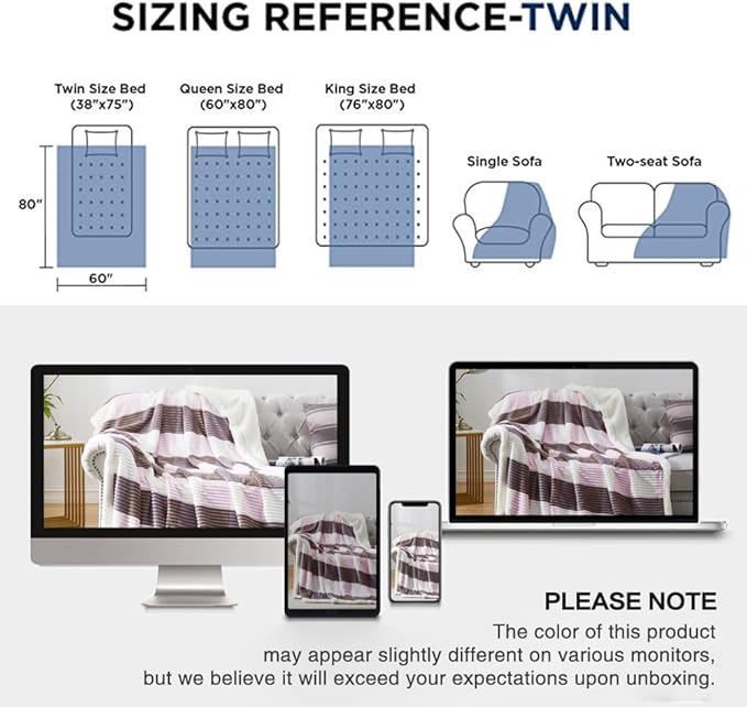 PU MEI Sherpa Blanket Twin Plaid Thick Bed Blanket, 60”*80” Super Soft Flannel Fuzzy Fleece Reversible Velvet Plush Warm Blanket for Couch(Pink Check, 60"*80")