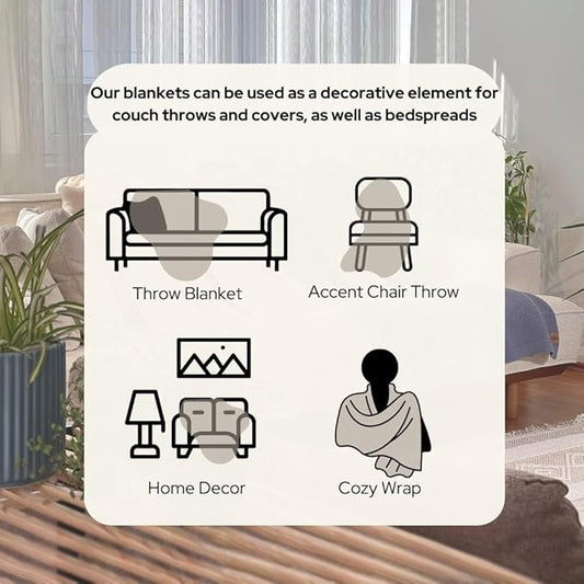 100% Organic Turkish Cotton Throw Blanket - GOTS Certified, Cozy - Perfect for Couch, Bed, and Home Decor - Boho Vintage Knit Alina (Beige, 50x60)